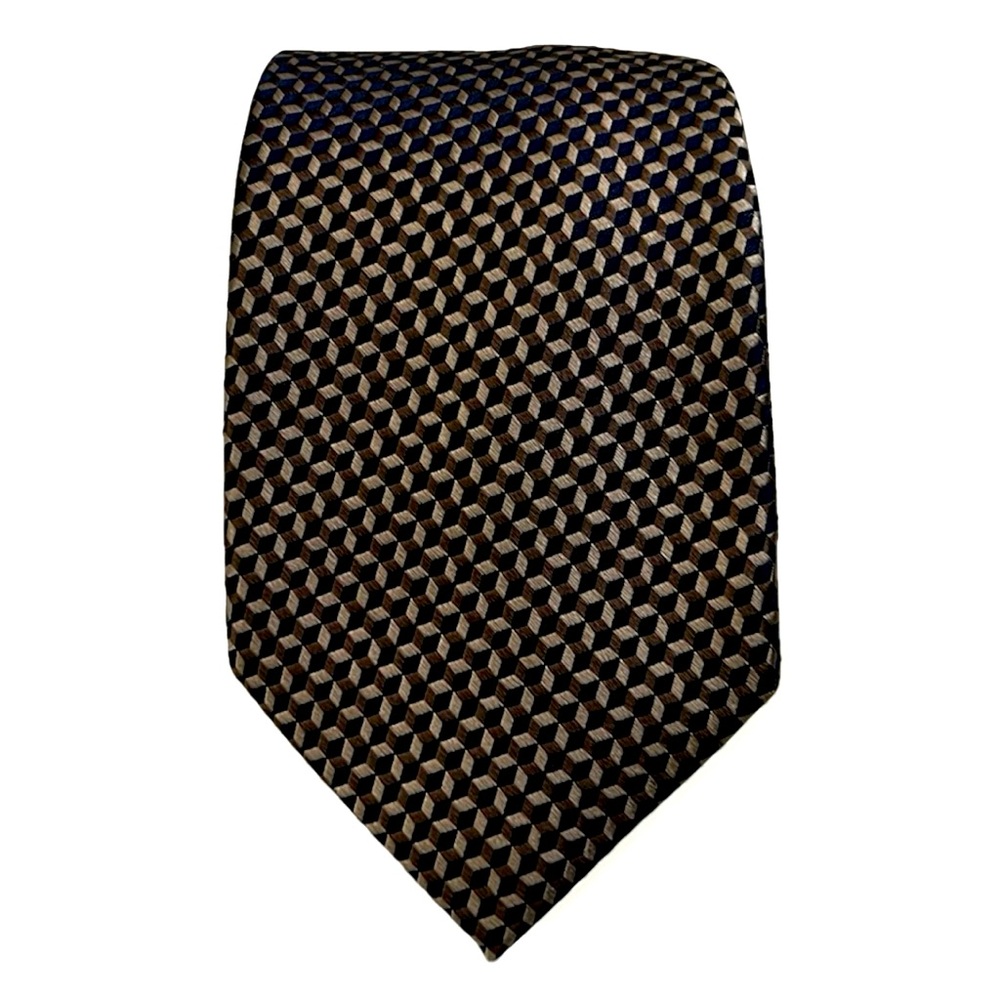 Michael Kors 100%‎ Silk Mens Designer Tie Beige Black Geometric Neutral Necktie